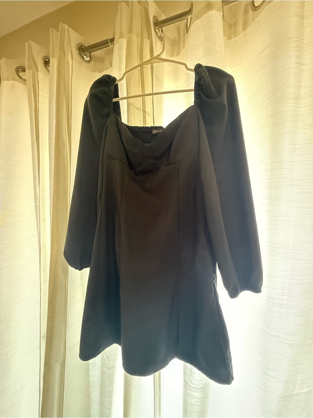 Shinestar Black Mini Dress with Puff Sleeves